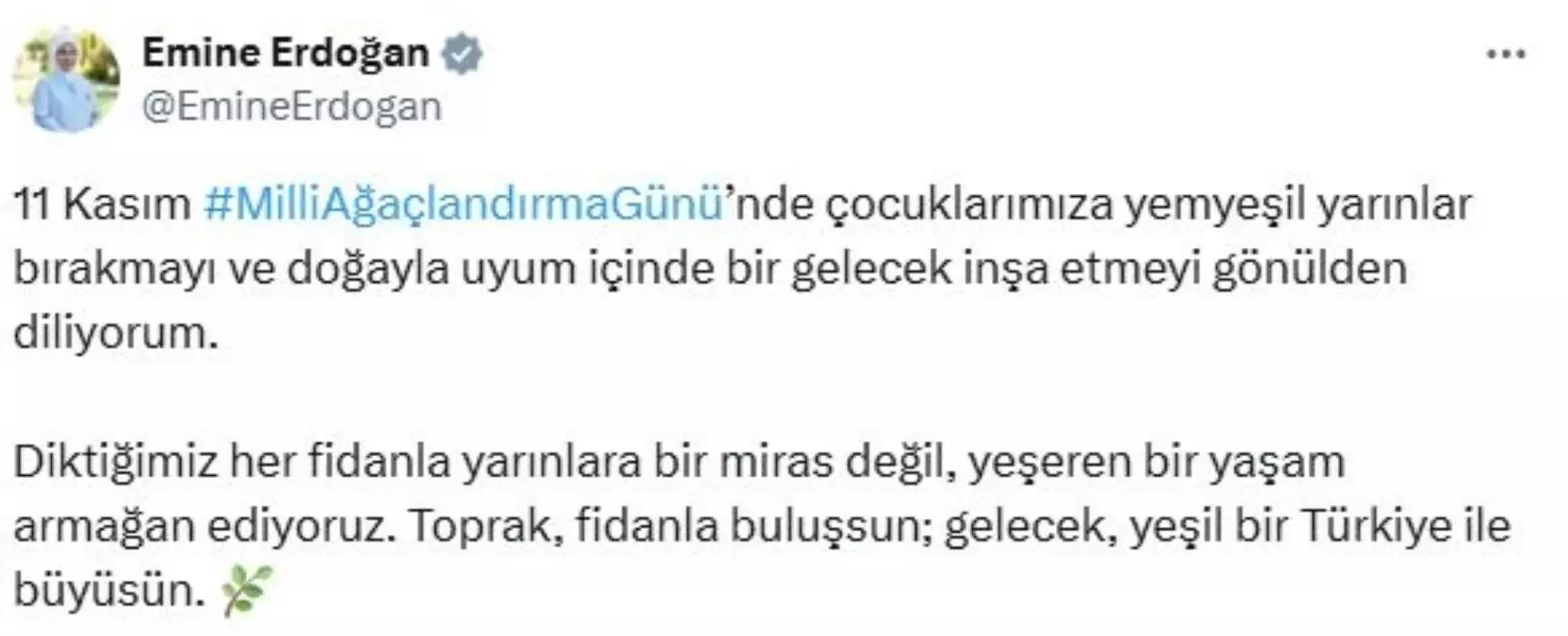 Emine Erdoğan’dan Ağaçlandırma Günü Mesajı