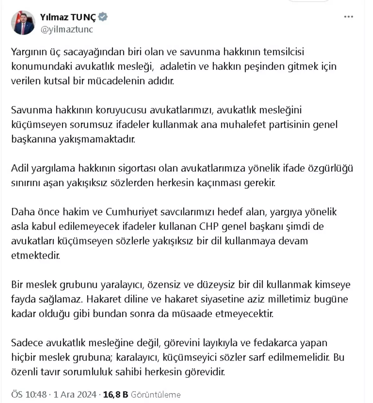 Adalet Bakanı’ndan CHP Genel Başkanına Sert Tepki